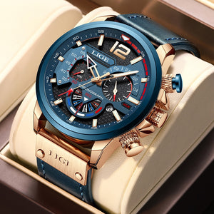 30M Waterproof Chronograph Watch with Leather Strap