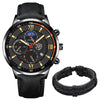 Waterproof Sport Watch with Leather Strap and Date
