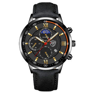 Waterproof Sport Watch with Leather Strap and Date